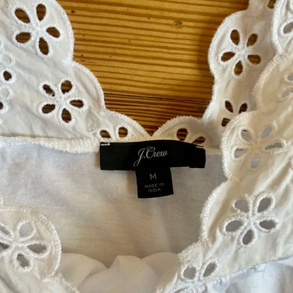 J. Crew Eyelet top with puff sleeves. Size M.